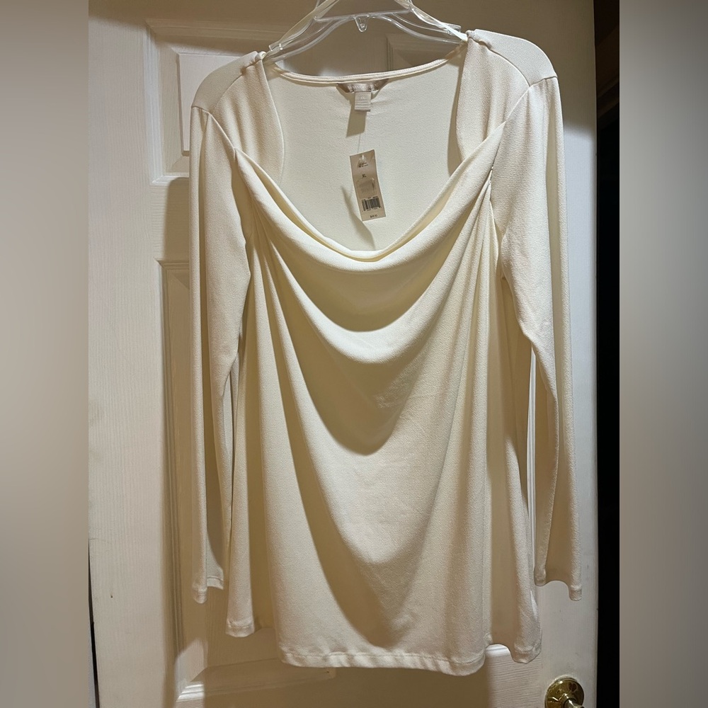 Winter White Drape Front Blouse